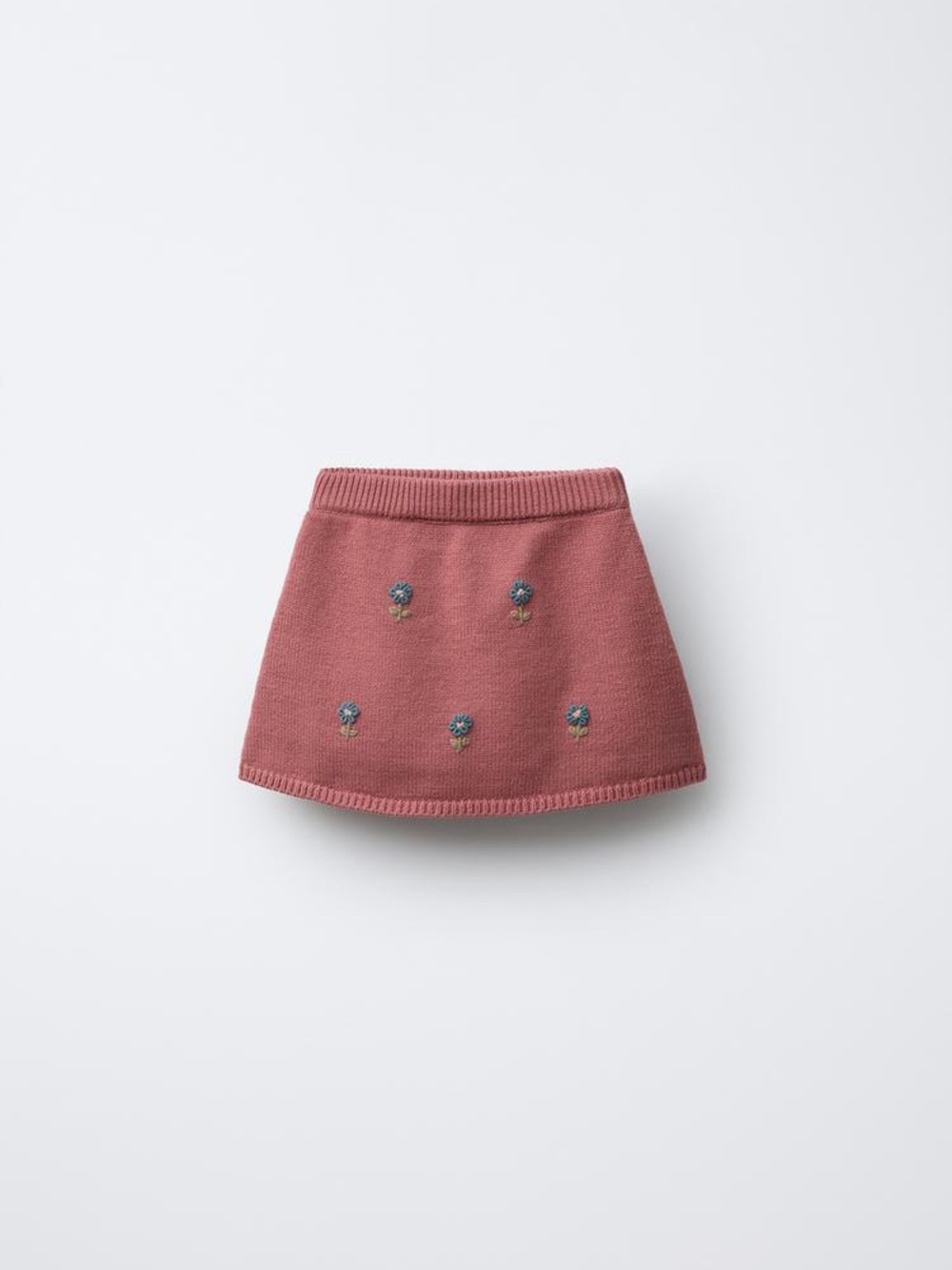 Zara Dusty Rose Knit Mini Skirt with Blue Floral Details